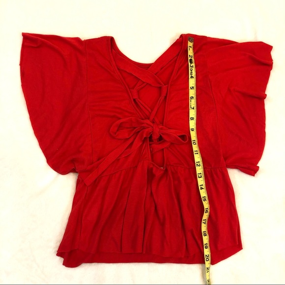 Elodie Red Flutter Sleeve Blouse with Lace Up Back Bow Detail - Picture 8 of 8